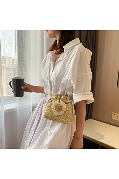 BABUN Papatyalı Askılı Hasır Mini Omuz Çantası Çocuk Genç Kız Omuz Telefon Ça...