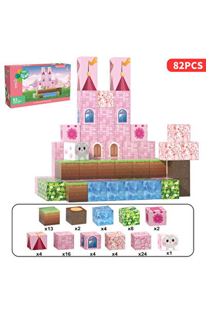 Choice 82pcs Pink castle magnetic building block set, suitable for boys and g...