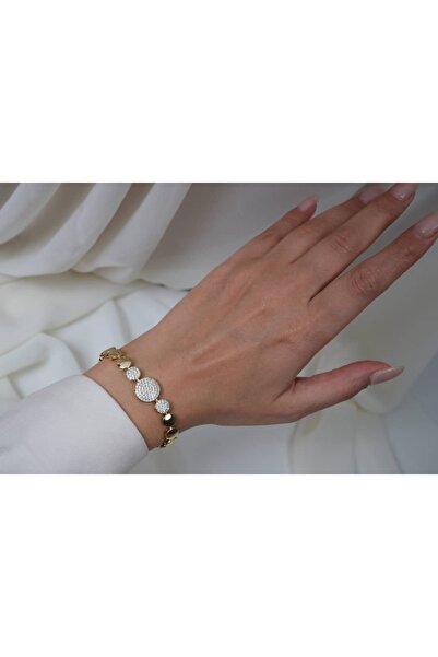 ATELİER TUĞBA Blk190 Gold Color Middle Disc Stone Detail Bracelet (17 cm + 2 ...