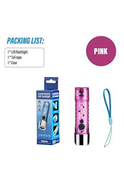 Choice Pink Body Super Bright Mini LED Flashlight 4 Colors With Tail USB Char...