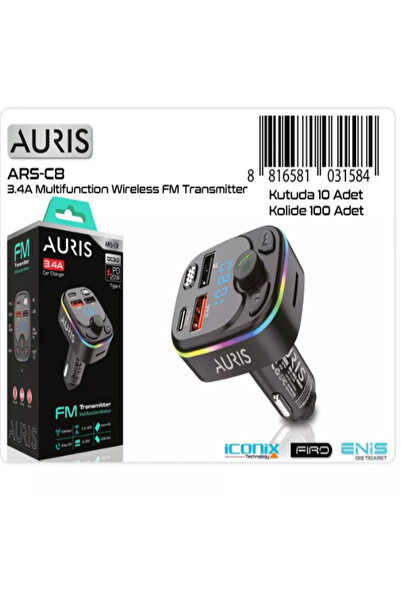 Auris ARS-C8 Bluetooth/USB FM 20W 2usb+Pd Rgb Fm Transmitter