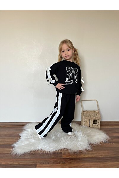 CARLA MARA Girl's Striped Detail Ribbons Print Tracksuit Set