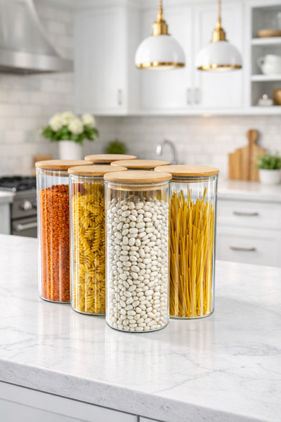 Denia Home |   Borrelia |   6-Piece Vacuum Bamboo Lid Jumbo Size 1300ml Jar Set