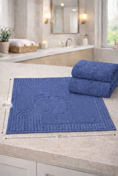 S&R 2-Piece Foot Towel Mat 100% Cotton Colorful Electro Pattern Dark Blue