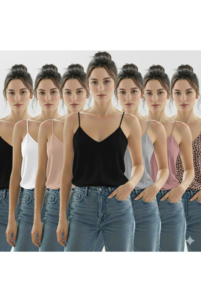 Lonca Tekstil Bamboo Tank Top with String Straps, Pack of 6