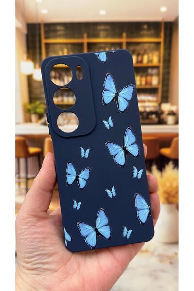 Vip Case Vivo Y19S Compatible Blue Butterfly Patterned Silicone Shock-Absorbi...
