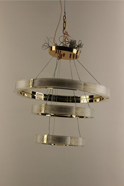 GN GEN AYDINLATMA Lüks Gold 3 Katlı Yoğun Kristalize Halka Serisi Tasarım Mod...