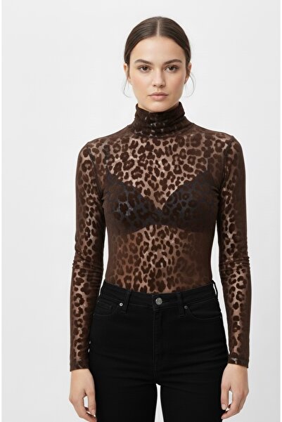 Kedi Fashion Transparan leopar bluz