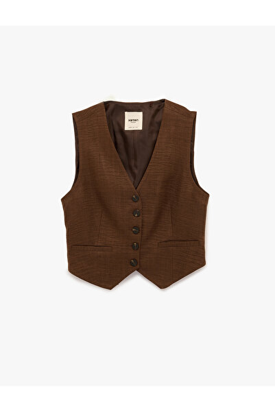 Koton Regular Fit Pocketed V-Neck Blazer Vest