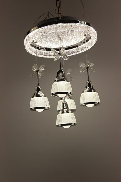 GN GEN AYDINLATMA Gümüş Çemberli Seri 5li Estetik Kar Dokulu Küre Model Moder...