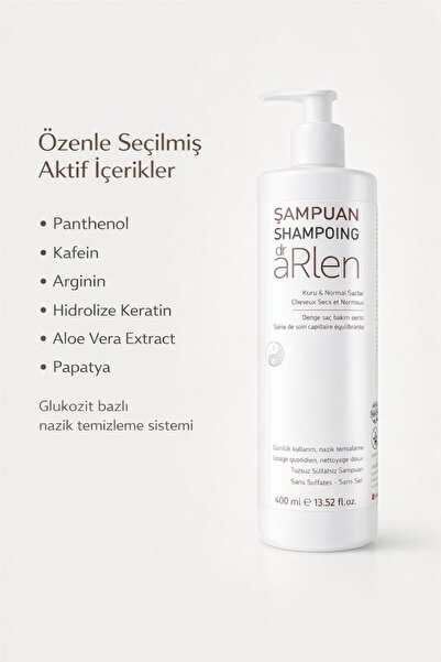 arlen dr DENGE Tuzsuz & Sülfatsız Şampuan – Kuru ve Normal Saçlar İçin, Aloe ...