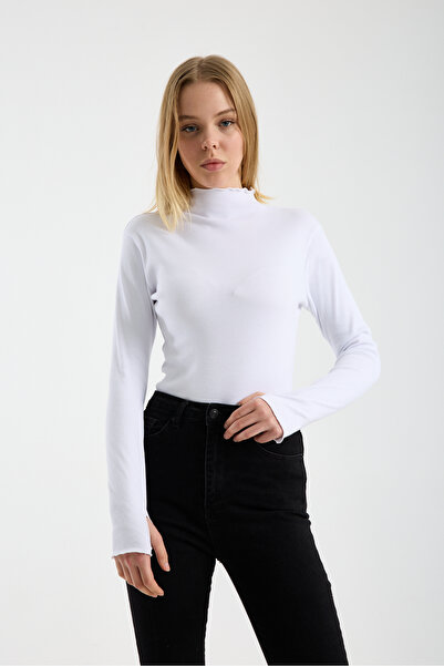 MERİCEY Women's Ribbed Knit Finger Interlocking Long Sleeve Mock Neck Stretch...