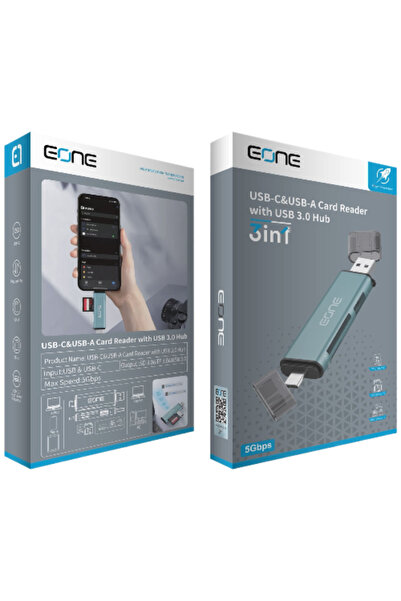 EONE A USB-C & USB-A card reader with a USB 3.0 hub is a practical and highly...