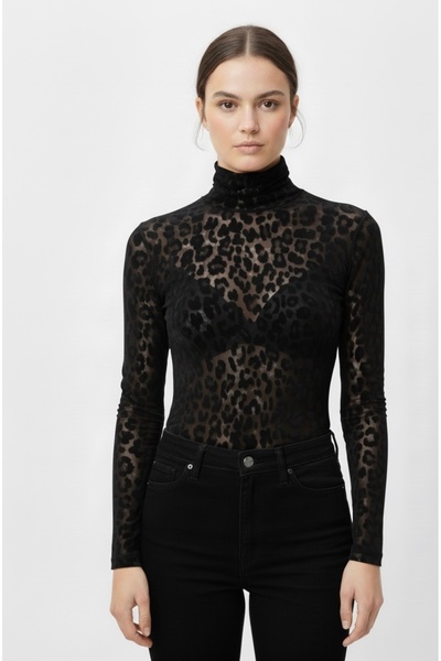 Kedi Fashion Transparan leopar bluz