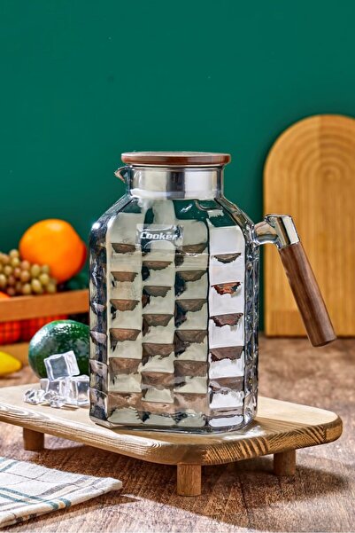 akdenizhome Akasya Ahşap Saplı Isıya Dayanıklı Cam Sürahi - 2 Litre Modern Ta...