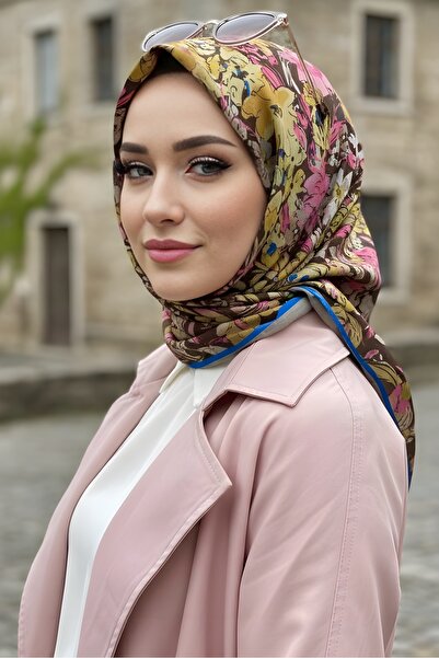 İmajButik Yellow/Pink Soft Digital Cotton Scarf