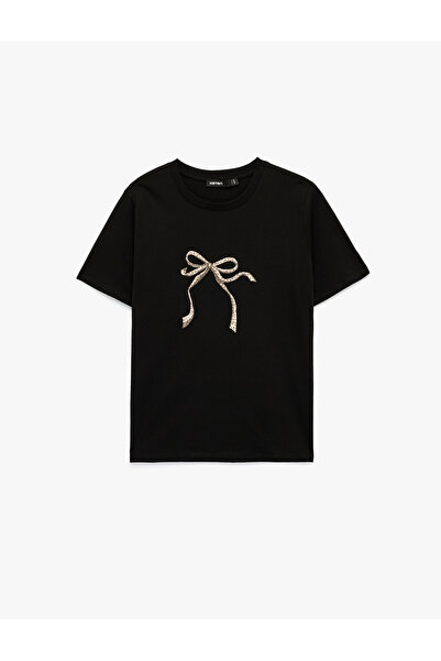 Koton Tricou cu mânecă scurtă guler rotund imprimeu leopard Bow cu imprimeu