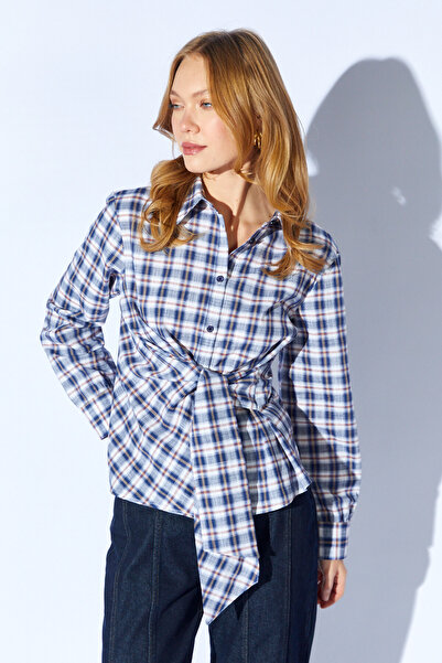 Manche Cămașă în carouri cu detaliu de șireturi albastru bleumarin |   MKS161...