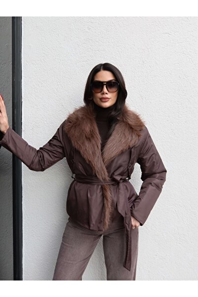 ESRAHELVACI Collar Faux Fur Tie-Up Coat