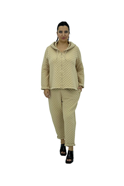 DARKWIN Plus Size Cotton Quilted Zippered Hooded Women's Tracksuit Set Made i...