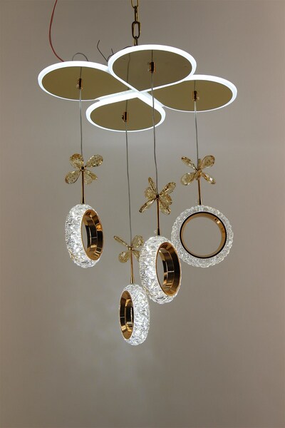 GN GEN AYDINLATMA Lüks Gold Detaylı Kristal Kelebekli Halka 5'li Yonca Tasarı...