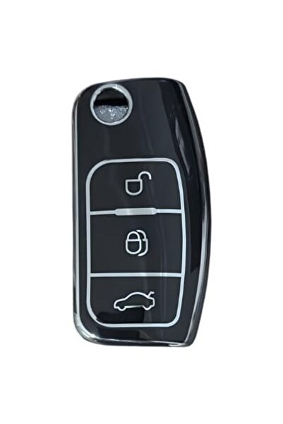 AutoHan Keys غطاء مفتاح فورد فوكس فييستا أسود فضي 3 أزرار