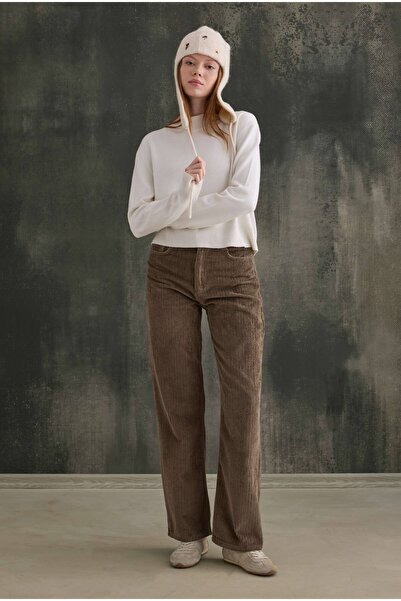 HEQA Velvet Corded Fabric Trousers Dark Mink