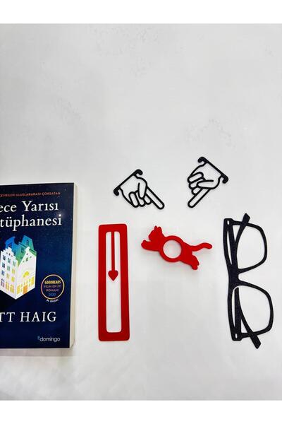 TODEKORA Kedili Sayfa Tutucu ve Kitap Ayracı 5'li Set Kedili Gözlüklü El İşar...