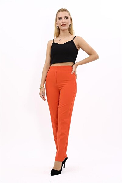 ÖNDER ÖZSOY بنطلون نسائي مريح ذو أرجل ضيقة مع خصر مطاطي - برتقالي