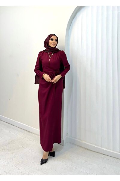 ZÜBİŞ BUTİK SUDE Gül Detaylı Tesettür Kalem Elbise