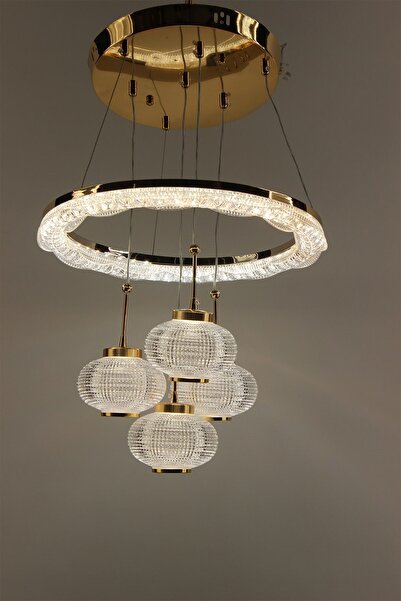 GN GEN AYDINLATMA Lüks Gold Çemberli Seri 4lü Kristalize Halka Tasarım Çizgil...