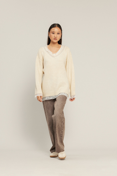 Nisan Pulover din tricotaj cu detalii din dantelă