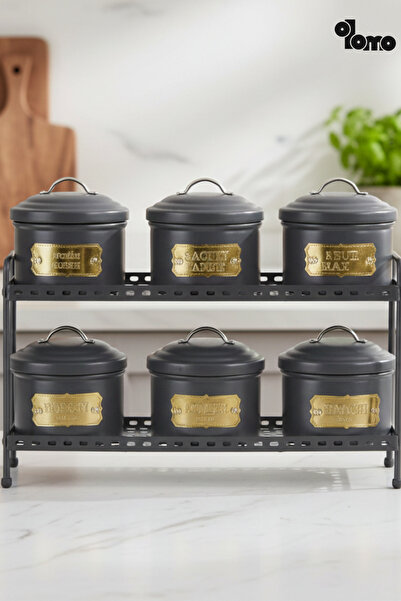 Olomo 6’lı Metal Dantelli 2 Katlı Standlı Baharatlık Seti Tezgah Üstü Mutfak ...