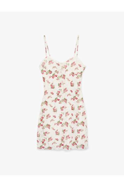 Koton Удобна кройка, с презрамки, А-линия, мини рокля с флорална дантела
