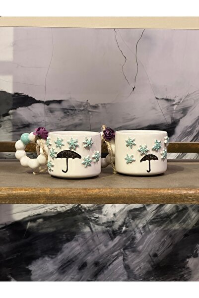 İnci Eşarp İkili Kar Tanesi Detaylı Çift Çay Kupası