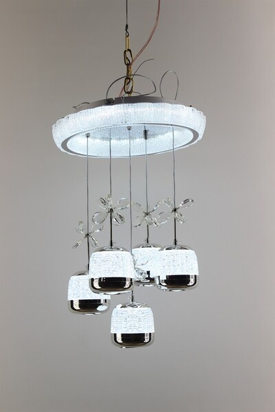 GN GEN AYDINLATMA Şık Gümüş 5li Pırlanta Dokulu Küre Formu Işıklı Halkalı Mod...