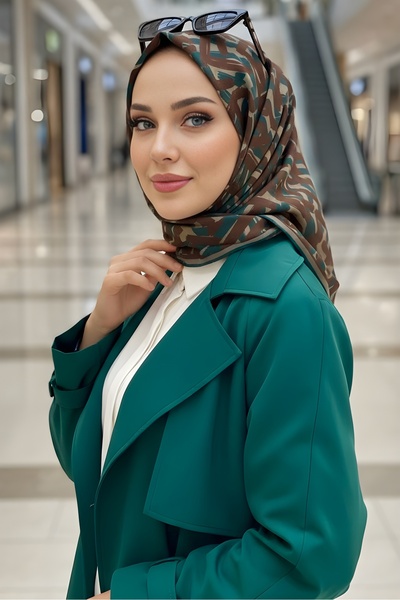 İmajButik Coffee Emerald Soft Digital Cotton Scarf