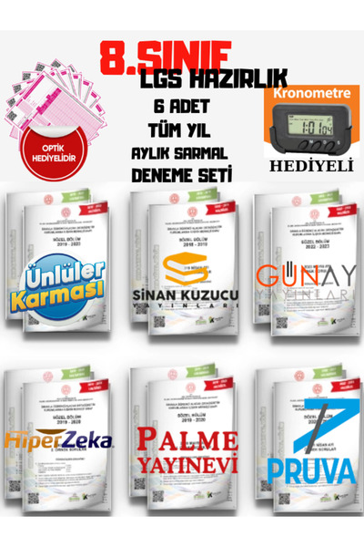 Fenomen Yayıncılık 8. Sınıf LGS Hazırlık Deneme Seti 6 Adet Tüm Yıl Aylık Sar...