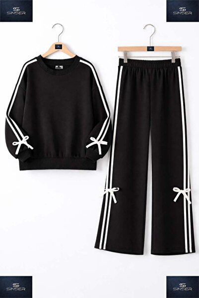 SS SİNSER KIZ COCUK FİYONK DETAYLI ŞERİTLİ SIFIR YAKA ESORTMAN TAKIMI ASKIDA