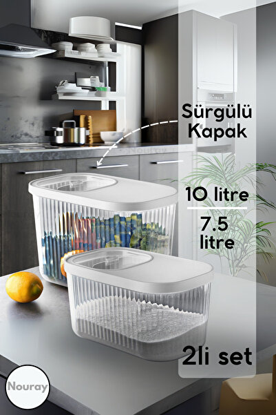 nouray (2 Pieces) 7.5 + 10 Liter Food Storage Box Organizer with Sliding Lid