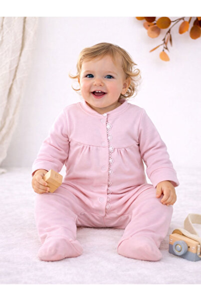 Nehad Bebe Baby Girl Cotton Romper Lace Detailed Long Sleeve