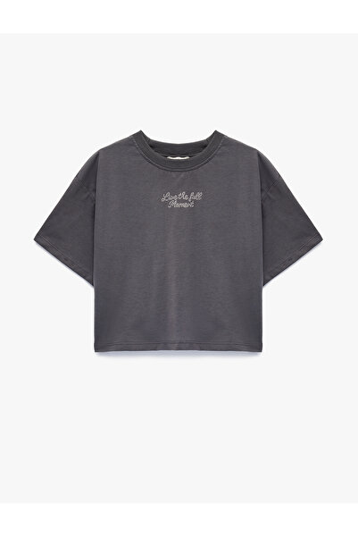 Koton Cotton Crew Neck Short Sleeve Stone Detailed Printed T-Shirt