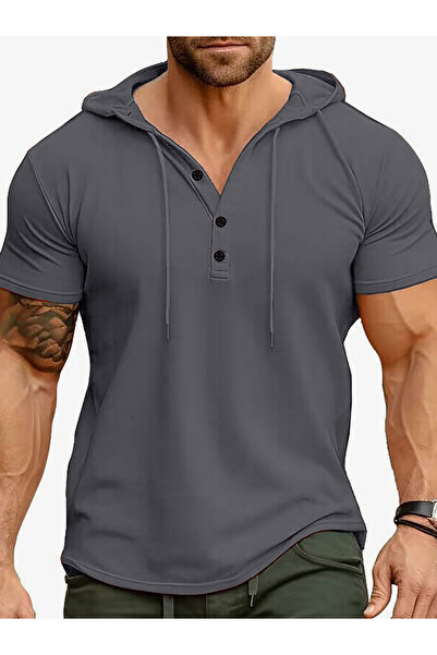 Take Two By Styli Men Half-Button Placket Hooded T-Shirt