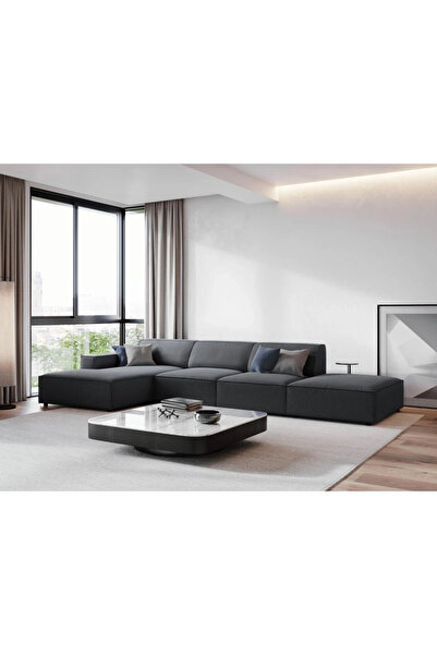 homejoyz | Luxe Fusion L-Shape Sofa – Velvet – 350×160×85 cm - Dark Gray