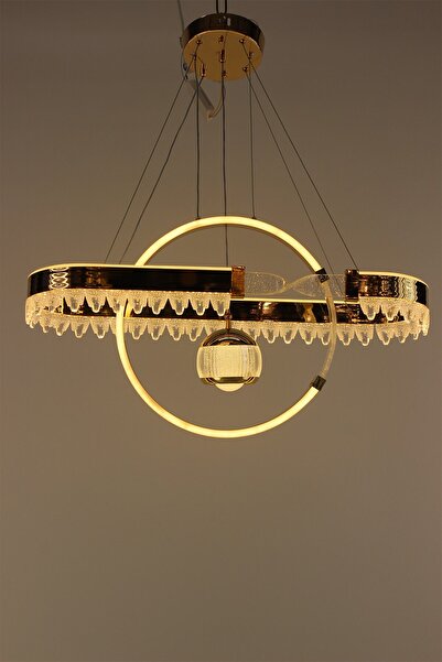 GN GEN AYDINLATMA Lüks Gold Kristal Buz Sarkıtlı Geometrik Halka Tasarım 3 Re...