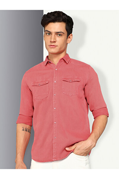 KUONS AVENUE By Styli Men Pink Double Pockets Denim Shirt