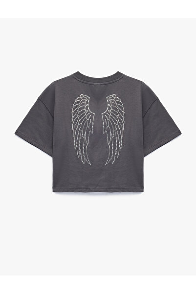 Koton Βαμβακερό μπλουζάκι με κοντό μανίκι με λεπτομέρεια από πέτρα με τύπωμα