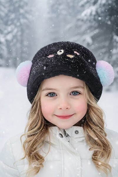 CAŞ DEKORASYON سماعات أذن قطيفة على شكل دمية دب باللون الأسود