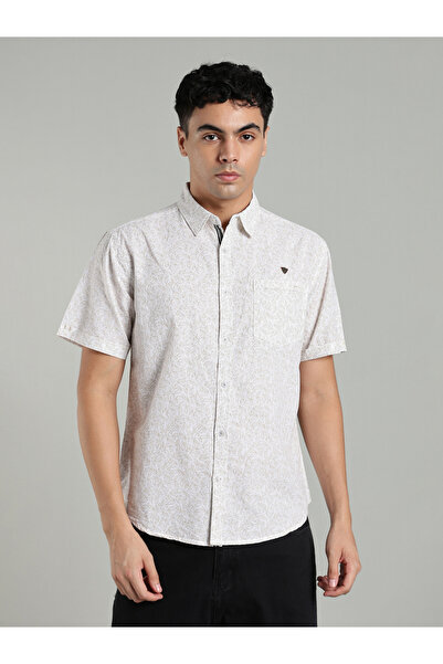 KUONS AVENUE By Styli Men Beige Floral Print Short Sleeve Shirt