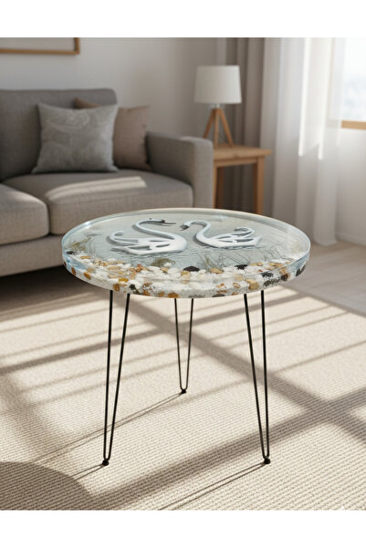 SHEKİLHOME Sonsuz Aşk: İki Kuğu Temalı Epoksi Sehpa